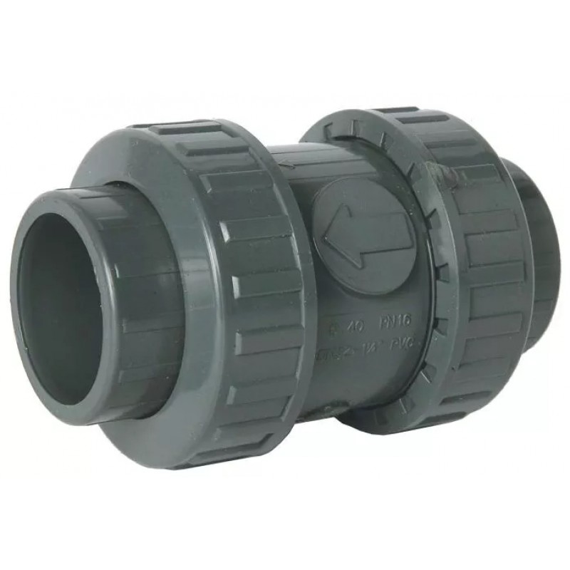 1" PVC Double Union Spring Check Valve - Solvent Weld Ends